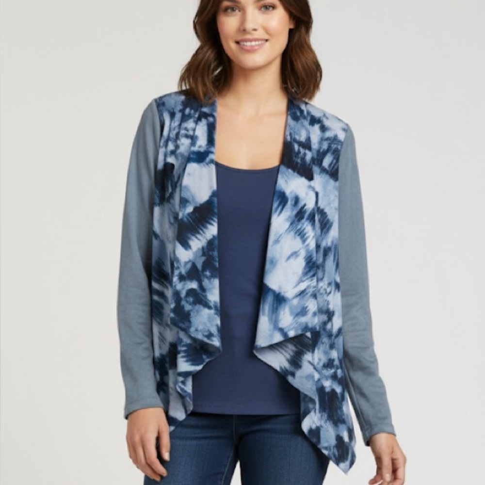 LOGO Lori Goldstein Blue Waterfall Cardigan